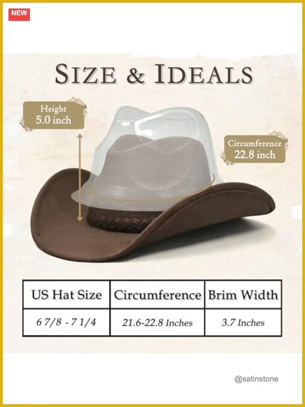 Faux Suede Cowboy Hat - Adjustable Teardrop Western Hat with Wired Brim